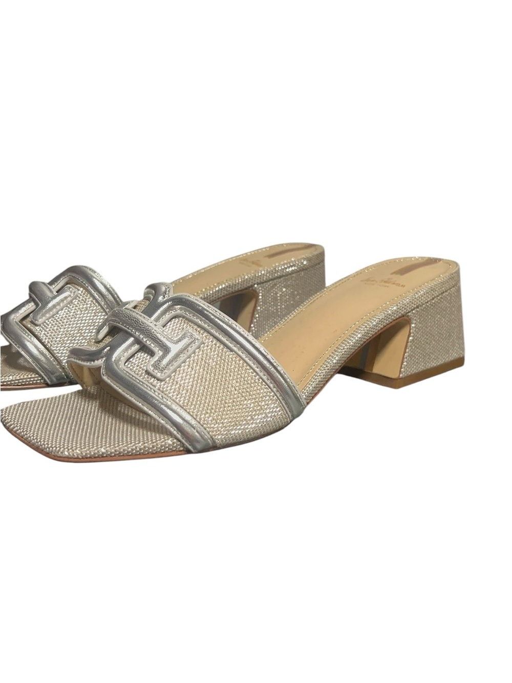Sam Edelman WAYLON Silver Metallic Braided Strap Block Heel Mules - Picture 11 of 12